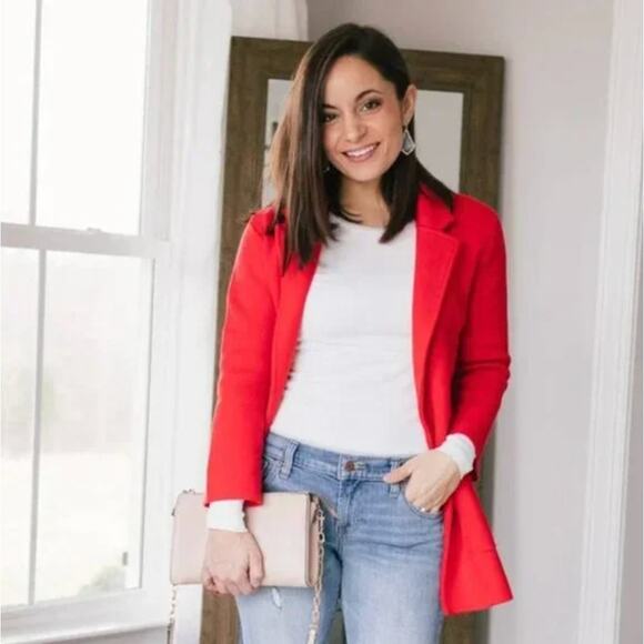 J. CREW Sophie Open Front Sweater Blazer Merino Wool Red {101} - Picture 1 of 6